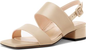 Castamere Womens Chunky Block Low Heel Peep Open Square Toe Buckle Sandals Dress Casual Party Shoes 3.5 CM Heels Nude 3.5 UK