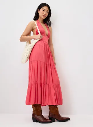 Twik Womens Crinkled halter-neck maxi dress