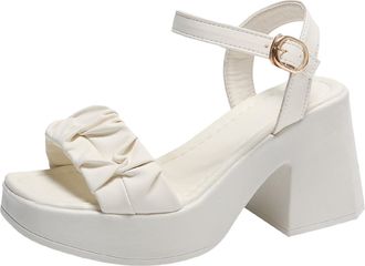 Generic Women Summer Fashion Platform Chunky Sole Strap Buckle Sandals for Beach Outing and Casual Wear (White, 5.5)