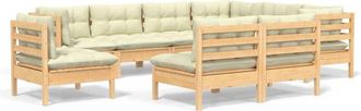 vidaXL Muebles De Jard&iacute;n 9 Pzas Y Cojines Madera Maciza De Pino Crema Vidaxl