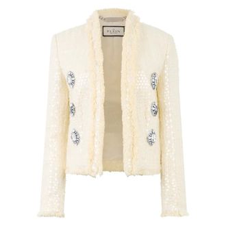 Philipp Plein Bolero de Tweed con Lentejuelas - Knitwear - Mujer - Beige - XS
