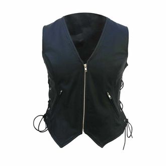 Generic Black Real Leather Biker Vest for Women - Ladies Slim Fit Waistcoat | Motorcycle Gear & Stylish Streetwear (UK, Alpha, XL, Regular, Regular, Standard,