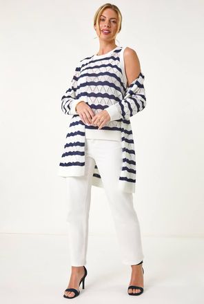 Roman Stripe Pointelle Knit Cardigan