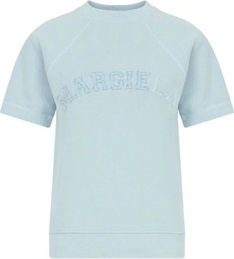 Maison Margiela Blauwe Sweater met Logoborduursel - Dames - T-shirts - Blauw - L - Katoen - Tops