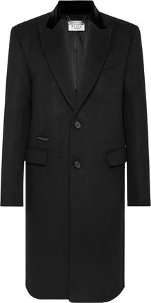 Philipp Plein Coat Long Skull&Bones - Heren - Mantel - Zwart - 4XL - Katoen - Jassen