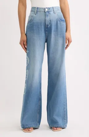 YMI Relaxed Super Wide Leg Jeans in Sky Blue at Nordstrom, Size 11