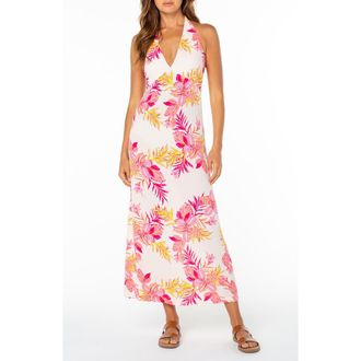 Roxy Beach Day Floral Halter Maxi Dress in Dew at Nordstrom, Size Xx-Large