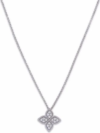 Roberto Coin Collana con pendente Princess Flower in oro bianco 18 carati con diamanti - Argento