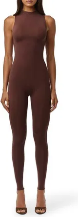Naked Wardrobe Mock Neck Jumpsuit in Chocolate at Nordstrom, Size X-Large