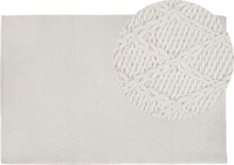 Beliani Beliani - Alfombra De Lana Blanco Crema Con Viscosa 140 X 200 Cm Rectangular Tejida A Mano