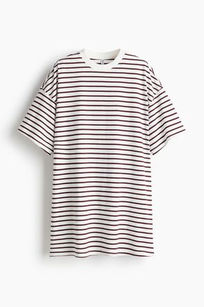 H&M Oversized T-Shirt-Kleid - Dunkelrot/Gestreift
