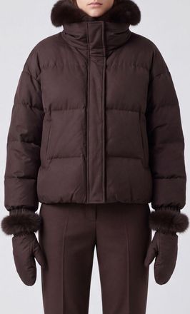 Yves Salomon Piumino corto trapuntato con cappuccio in shearling