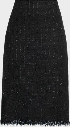 Emanuel Ungaro Alma Beaded Fringe Tweed Midi Skirt