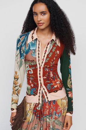 Farm Rio Lunar Printed Button-Front Blouse