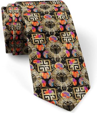 Generic Slim Neck Tie Greek Key Meander Flower Formal Ties Novelty Skinny Ties Modern Christmas Neckties For Prom Uniform College