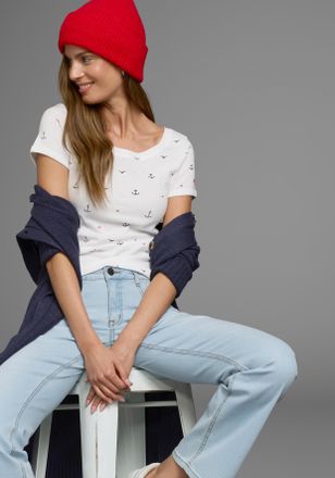 Kangaroos T-Shirt KANGAROOS, Damen, Gr. 32/34, weiss (wei&szlig;), Rippware, Obermaterial: 100% Baumwolle, bedruckt, sehr figurbetont h&uuml;ftbedeckend, Rundhals, eingese