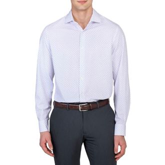 W.R.K Regular Fit Dash Print Performance Dress Shirt in White/Purple at Nordstrom, Size 17.5 - R