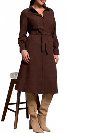 Tribal Long Sleeve Midi Shirt Dress In Cocoa