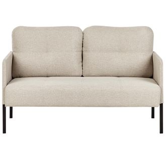 Beliani Sof&aacute; 2 Plazas Retro Respaldo Cojines Acolchado Patas De Metal Tela Beige Lahti