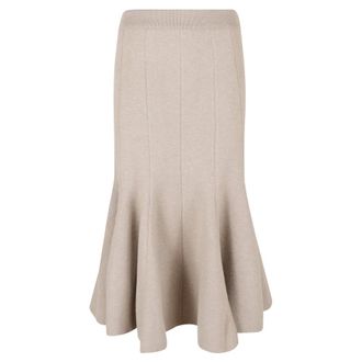 Bottega Veneta Midi Skirts, female, Beige, Size: S Flared High-Waist Cashmere-Blend Midi Skirt