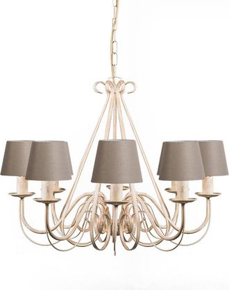 QAZQA Qazqa Cl&aacute;sico/antiguo Candelabro De Color Crema De 60 Cm Con Pantallas De Color Topo - Giuseppe 8 Textil /acero Redonda /org&aacute;nica Adecuado Para Led Ma