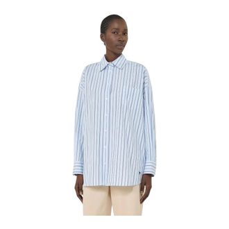 Max Mara Shirts, female, Multicolor, Size: XL Long Oversized Striped Cotton Poplin Shirt with Chest Pocket and Butterfly Embroidery