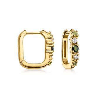 Ross-Simons Tonal Green Tourmaline Hoop Earrings With Lab-Grown Diamonds in 18kt Gold Over Sterling
