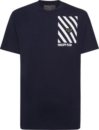 Philipp Plein Round Neck T-Shirt Lines - Heren - T-shirts - Blauw - 4XL - Katoen - Tops