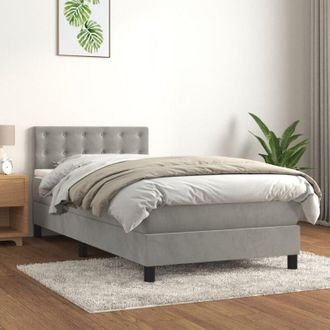 vidaXL Cama Box Spring Con Colch&oacute;n Terciopelo Gris Claro 90x190 Cm Vidaxl