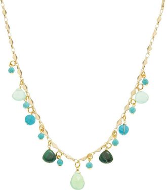Rachel Reinhardt Jewelry 14K Plated Amazonite, Malachite & Turquoise Dangle Necklace