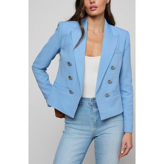 L'agence Brooke Texture Double Breasted Crop Blazer in Allure Blue/Watercolor at Nordstrom, Size 14