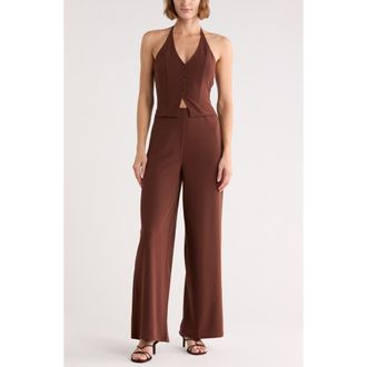 Madden Girl Halter Neck Vest Jumpsuit in Chocolate at Nordstrom Rack, Size X-Large