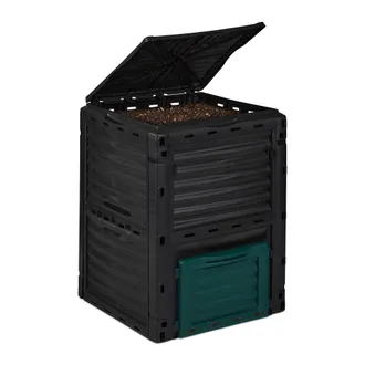 Relaxdays Cubo Para Compost De Jard&iacute;n 230 L, Compostador R&aacute;pido, Compostaje T&eacute;rmico, Desechos Jard&iacute;n, 80x60x57 Cm, Negro - Relaxdays