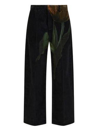 Marni x Slawn & Soldier tulip-print velvet trousers - men - Cotton/Modal - 46 - Black