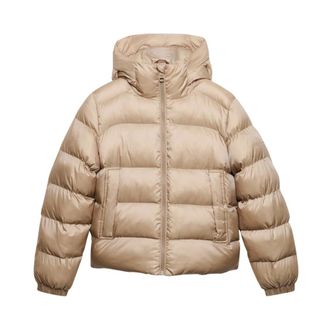 Superdry Hooded Shine Puffer Jacket - Dames - Jassen - Beige - Maat: M Leer