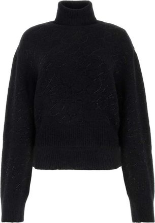 Blumarine Zwarte alpaca blend trui- Stijlvol model - Dames - Coltruien - Zwart - S - Truien & Vesten