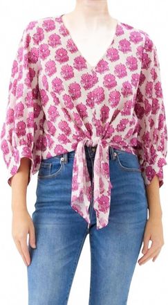 Karen Kane Blouson Sleeve Tie-Front Top In Print
