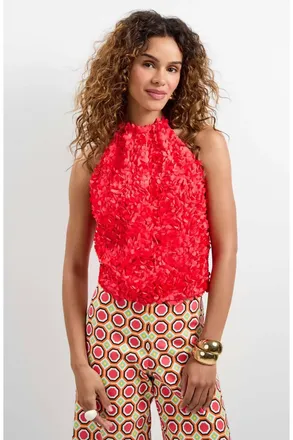 Trina Turk Tamika Floral Halter Top In Corso Coral