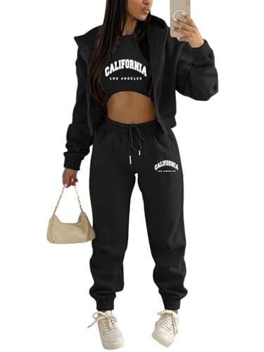 Survêtement Femme Onsoyours 3 Pièces - Sweat Zippé Capuche + Crop Top + Pantalon Sport - Fitness/Yoga