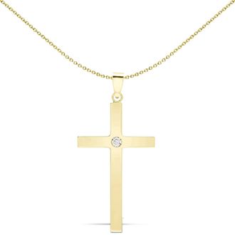 Jewelco London 9ct Gold 0.1ct Diamond Minimalist Solitaire Cross Pendant - 9X089