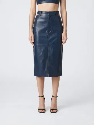 Jil Sander Cut-Out High-Waist Leather Midi Pencil Skirt with Front Slit
