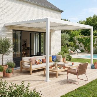 Sweeek P&eacute;rgola bioclim&aacute;tica 3x4m de aluminio adosada con lamas orientables