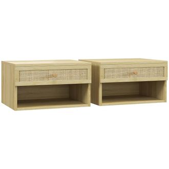 HOMCOM Mesitas de noche 40x34x23 cm madera natural