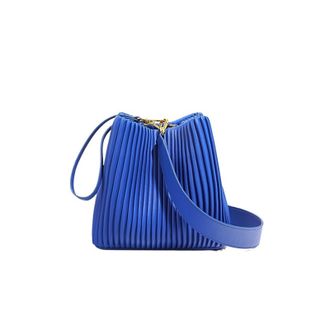 Generic Handbag Leather Large Capacity Commuter Bucket Bag Womens Single Shoulder Slant Crossbody(Electric Blue)