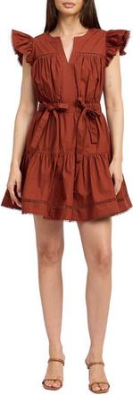 En Saison Isabella Bow Detail Cotton Poplin Minidress in Brick at Nordstrom, Size X-Small