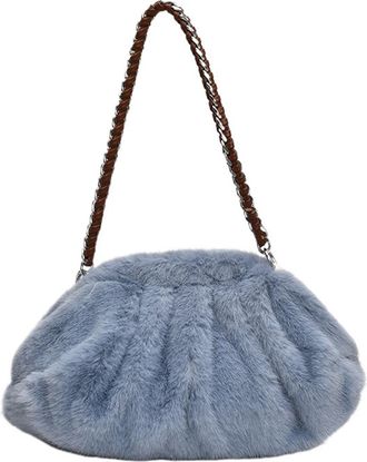 Generic Womens Plush Bags Plush Pleated Shoulder Bags For Women Purses And Handbags Winter Warm Soft(Blue)
