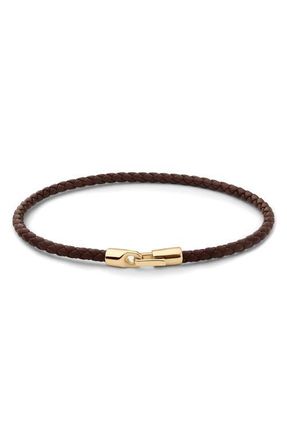 Miansai Cruz Leather Bracelet in Gold Vermeil Brown at Nordstrom, Size Large