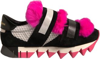 Dolce & Gabbana Black Pink Fur Embellished Sneakers Womens Shoes (Pre-Owned)