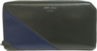 Jimmy Choo London Green Navy Leather Coin Purse/Coin Case (Pre-Owned)