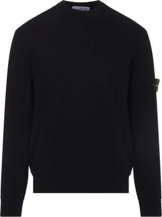 Stone Island Truien & Vesten, Heren, Zwart, XL, Katoen, Logo-Patch Ribbelgebreide Trui